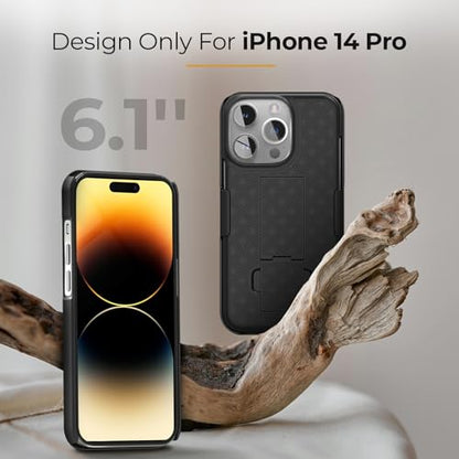 MOTIVE for iPhone 14 Pro Case with Belt Clip, Rigid, Kickstand | 6.1" | Ranger v1 Series, Black, 360° holster, open-top/open-bottom port access, textured grip, slim - size: iPhone 14 Pro