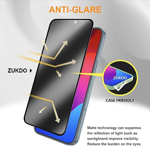 for iPhone 15 Plus 6.7" Matte Privacy Screen Protector with Camera Lens Protector Full Coverage Anti-glare Anti-spy Tempered Glass Film Anti-fingerprint Easy Installation - size: iPhone 15 Plus