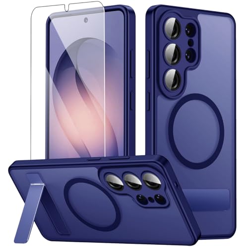 Magnetic for Samsung Galaxy S26 Ultra Case with Stand and Screen Protector & Camera Protector,Galaxy S 26 Ultra Case Compatible with MagSafe,Matte Translucent Shockproof Slimi Phone Case-Blue - color: Blue, size: Samsung Galaxy S26 Ultra