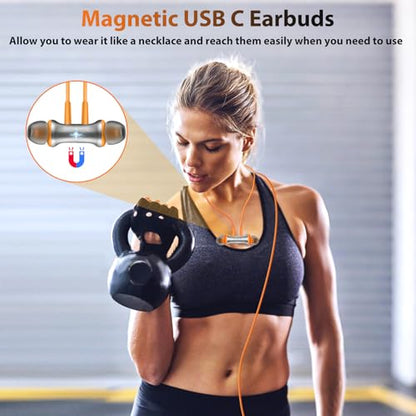 COOYA USB C Headphones for iPhone 17 18 Pro Max/iPad Wired Earbuds Orange - color: Orange