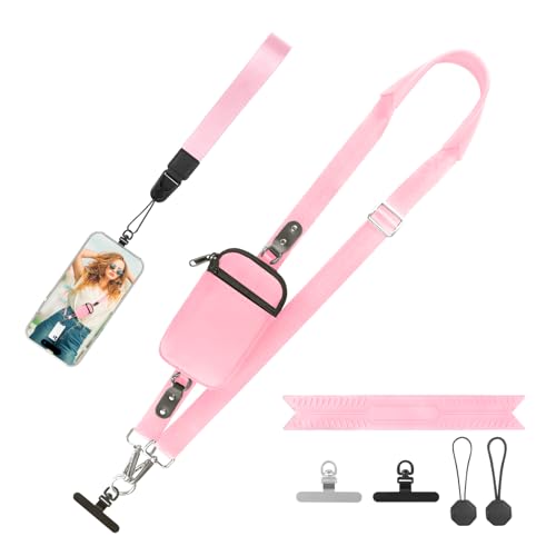 YFWE Clip and Go Strap for Phone With Wallet Crossbody (Detachable RFID Wallet) - Adjustable Phone Lanyard Crossbody with 360° Rotatable Tether Tabs for All Phones (Pink) - color: 3-pink