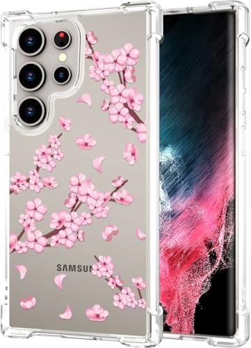 Hungo Galaxy S24 Ultra Case Floral Flower Cute Design Pink, Girly for Women Girls Floral Case Compatible with Samsung Galaxy S24 Ultra Cherry Blossom - color: Cherry Blossom