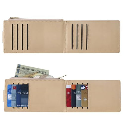 Chelmon Women's RFID Slim Card Holder Wallet | Thin Bifold Multi Card Case with Zipper Coin Pocket Purse for Women(Khaki) - color: Khaki
