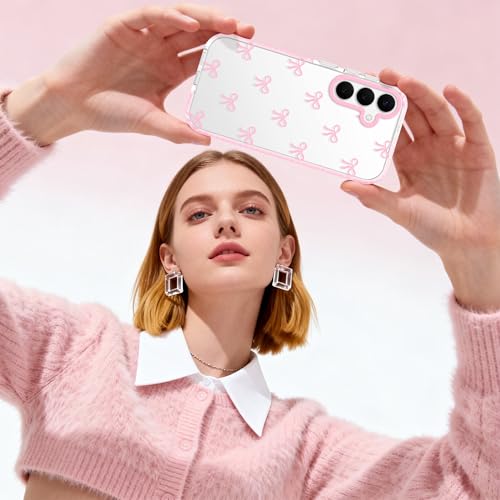 Dumkery Cute Phone Case for Samsung Galaxy S25 FE, Bow Aesthetic Pattern Print Cases, Soft Clear TPU Shockproof Bumper Cover for Girls Women, Pink - size: Samsung Galaxy S25 FE