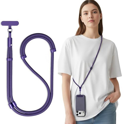 3-in-1 Phone Lanyard Crossbody/Neck/Wrist, Adjustable Strap with Tether Tab - color: Purple