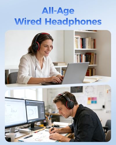 USB C & 3.5mm 2 in 1 Wired Headphones, Stereo Over Ear Headphones - color: Black