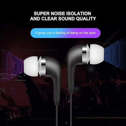 Jinshining Black Wired Earbuds Headphones- in-Ear Noise Rejection Universal 3.5mm Stereo Sport Headset with Mic for School Gaming Sports Music One Size,Headphones,Earbud Headphone