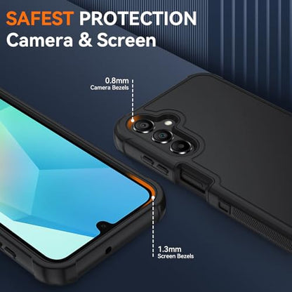 for Samsung Galaxy A16 5G Case : 3-Layer Shockproof Phone Cover with HD Screen Protector,Hybrid Protective Military-Grade Drop Protection for Galaxy A16 5G Phone Case (Black/Black) - color: Black/Black