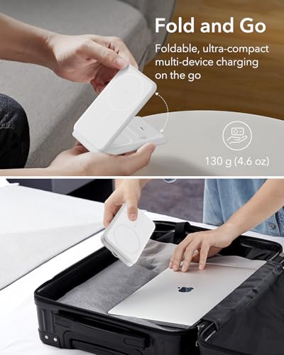 ESR 3 in 1 Charging Station, Foldable MagSafe Charger Stand for iPhone - color: White