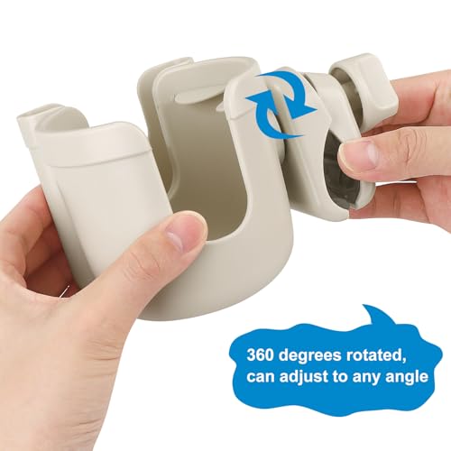 Accmor Stroller Cup Holder with Phone Holder, Bike Cup Holder, Universal Cup Holder for Uppababy Nuna Strollers, 2-in-1 Drinks Holder for Walker, Wheelchair, Scooter - color: All Off White