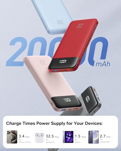 charmast Portable Charger Built-in Cables, 20000mAh Power Bank 6-Output - color: Dusty Pink