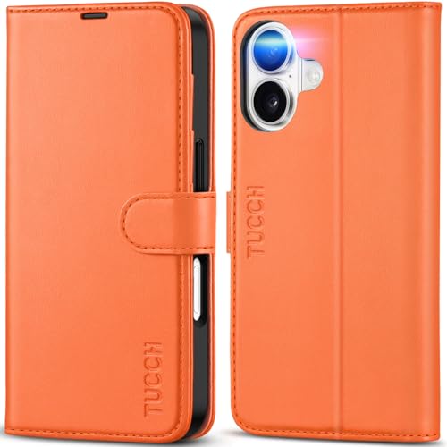 TUCCH Wallet Case for iPhone 17 (6.3") 2025, 4 Card Slots, Orange | RFID Blocking, Viewing Stand, Shockproof TPU Shell, PU Leather, Magnetic Closure, Protective Folio Flip Cover - color: Orange