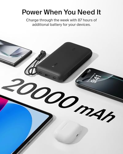 Belkin 20000mAh 20W 2C1A Power Bank w/Digital Display for iPhone, Galaxy - color: Black, style: 20K mAh