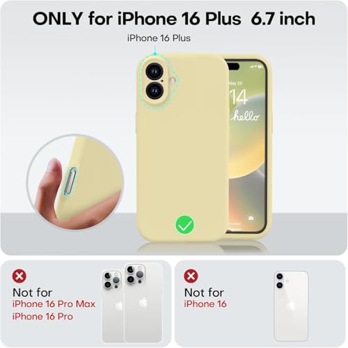 Vooii Compatible with iPhone 16 Plus Case, Liquid Silicone Upgrade [Camera Protection] [Soft Anti-Scratch Microfiber Lining] Shockproof Phone Case for iPhone 16 Plus 6.7 inch - Creamy Yellow - color: Creamy Yellow, size: iPhone 16 Plus