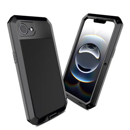 for iPhone 16E Metal Case,Heavy Duty Shockproof Aluminum Alloy Tough Armour Military Grade Phone Case for iPhone 17E,Full Body Protective Cover with Silicone Built-in Screen Protector-Black - color: Black