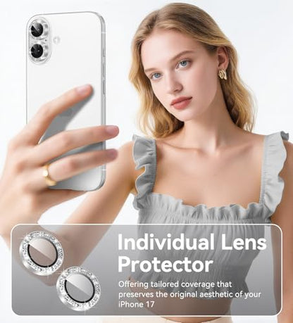 Matekxy for iPhone 17 Camera Lens Protector Glitter Individual Cover - color: White
