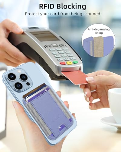 HiWe for MagSafe Wallet, 7 Cards Holder for Phone Case, RFID Blocking - color: Lavender Wallet - Grey Band