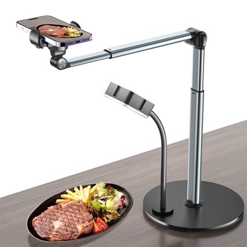 Overhead Phone Mount with Rechargeable Light for Content Creators, Filming