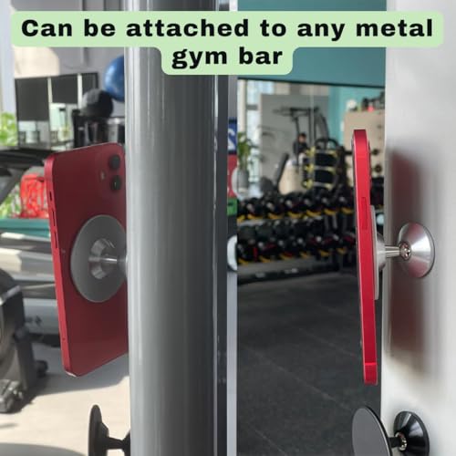Gym Magnetic Phone Holder - Silver, Dual Magnet, 360° Rotation, Attach to Metal Surfaces, Compatible with iPhone 16/15/14/13/12, Samsung, MagSafe Case & All Smartphones - color: Silver