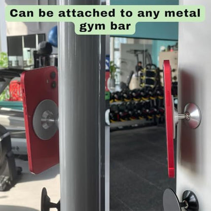 Gym Magnetic Phone Holder - Silver, Dual Magnet, 360° Rotation, Attach to Metal Surfaces, Compatible with iPhone 16/15/14/13/12, Samsung, MagSafe Case & All Smartphones - color: Silver
