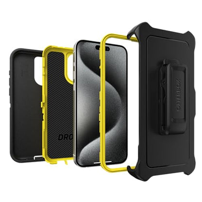 OtterBox iPhone 15 Pro Max (Only) - Defender Series Case - Night (Black & Yellow) - Screenless - Rugged & Durable - with Port Protection - Holster Clip Includes - Non-Retail Packaging - color: Night (Black & Yellow)
