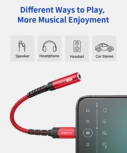 JSAUX Headphone Adapter for iPhone Lightning to 3.5mm Adapter-Red - color: Red, size: 1 Pack