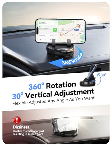 JOYROOM Car Phone Mount, [360° Rotation+Thick Case Friendly] Cell Phone Car Holder with Adjustable Spring Clip, Anti-Slip Silicone Universal Dashboard phone holder for Car for iPhone, Smartphones, GPS - color: Titanium Black