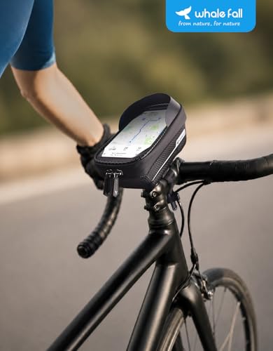 whale fall Waterproof Bike Frame Bag, 1S Quick Release Bike Phone Holder | Hard Shell Top Tube Bag with TPU Touchscreen, Fits Phones up to 7", Includes Rain Cover and 2-in-1 Mounting for Daily Rides - color: Black & White