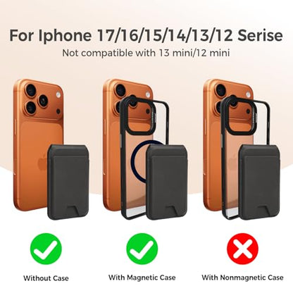 for MagSafe Wallet，Leather Magnetic Wallet for Phone with Adjustable Stand，5 Magnetic Credit Card Holder RFID Blocking for iPhone 17 16 15 14 13 12 Pro Max Air Series Cases(Slim-Black) - color: Slim-Black