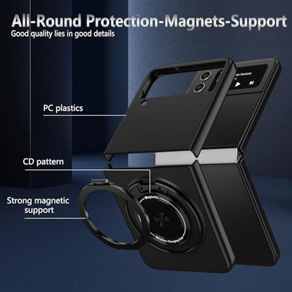 Magnetic Case for Samsung Galaxy Z Flip 4, [Compatible with MagSafe] Military Grade Shockproof Slim fit Samsung Z Flip 4 Phone Case with Magnetic Ring Kickstand, Black - color: Black, size: Samsung Galaxy Z Flip 4