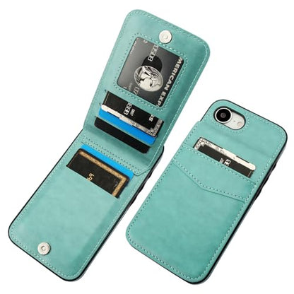 KIHUWEY for iPhone 17e/16e Wallet Case Card Holder Kickstand, Mint Green | Credit Card Slots, PU Leather, Magnetic Clasp, Flip Heavy Duty Protection Cover for Men and Women - color: Mint Green