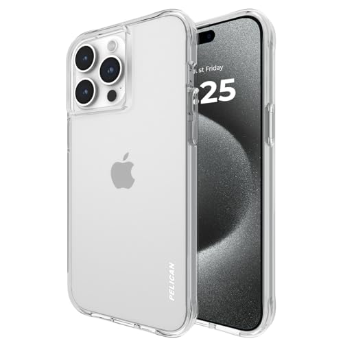 Pelican Ranger Series - iPhone 15 Pro Max Case 6.7" [Wireless Charging Compatible] [Anti-Yellow] Protective Phone Case with Anti-Scratch Tech [12ft MIL-Grade Drop Protection] 15 Pro Max Cover - Clear | Wireless Charging Compatible Phone Case w/12ft Milita