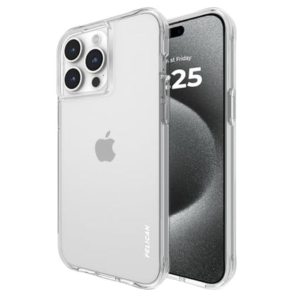 Pelican Ranger Series - iPhone 15 Pro Max Case 6.7" [Wireless Charging Compatible] [Anti-Yellow] Protective Phone Case with Anti-Scratch Tech [12ft MIL-Grade Drop Protection] 15 Pro Max Cover - Clear | Wireless Charging Compatible Phone Case w/12ft Milita