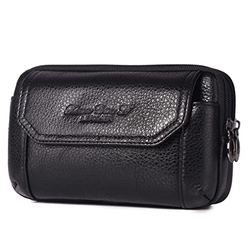 Leather Phone Belt Bag Holster Pouch for Men Loop Flip Coin Purse Case Cell Phone Waist Pack Pouch Case - color: #03black