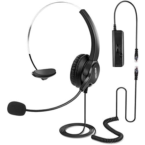 AGPTEK® Hands-Free Call Center Noise Cancelling Corded Monaural Headset Headphone for Desk Telephone with 4-Pin RJ9 Crystal Head (Pack of 3) - size: Monaural Headset (Pack of 3)