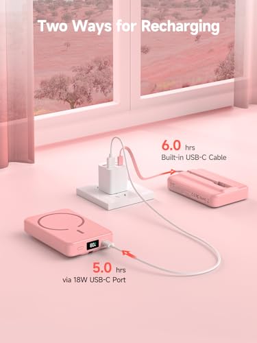 LVFAN for Magnetic Power Bank 10000mAh, Fast Charging Wireless Magnetic Portable Charger with Built-in USB C in&Out Cable, Travel LED Display Battery Pack for iPhone 17 16 15 14 13 12