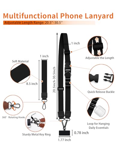 Black Phone Lanyard Crossbody Wrist Neck Strap Adjustable Women - color: 1 Solid Black