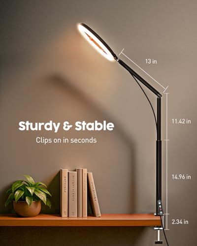Vimose 10.2" Ring Light Overhead Phone Mount- Selfie Ring Light with Stand and Phone Holder, 360° Rotate Flexible Arm Clamp Desk Lamp for Photography