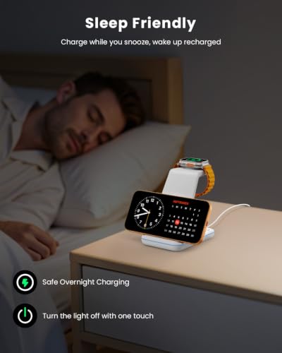 GEEKERA 3 in 1 Wireless Charging Station for Apple, Fast Wireless Charger Stand Dock for iPhone 17 16 15 14 13 12 11 Pro Max Plus XR XS X, Apple Watch Ultra/11/10/9/SE/8/7/6/5/4/3/2, AirPods Pro/4/3/2 - color: White