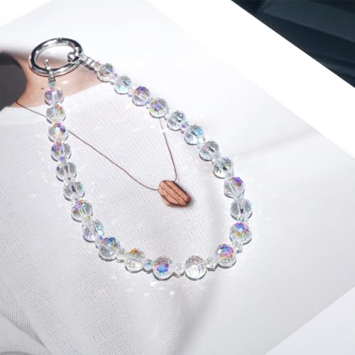 Sparkle Crystal Pearl Phone Wrist Strap for Women, Sparkling Beaded Cellphone Lanyard Chain - color: Sparkle White