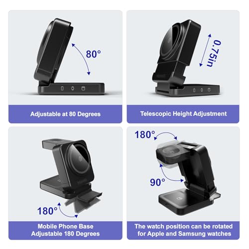 Foldable Wireless Charging Station, Black, with 30W Adapter