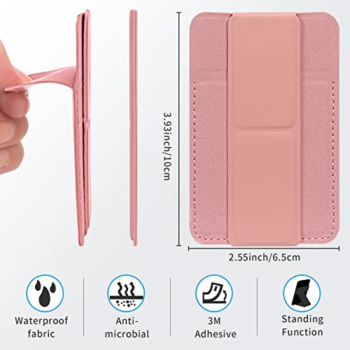 WWW Card Holder with Stand for Back of Phone,Secure Stick on Wallet,PU Leather Credit Cards Holder for Cell Phone with 3M Adhesive Sticker for Smart Phones,Pink