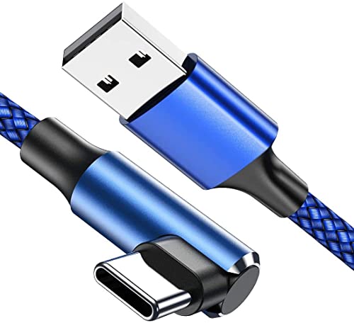 USB C Cable 90 Degree [3 Pack 10FT], USB A to USB C Right Angle Nylon Braided Fast Charging Cable for iPhone 16 Pro Max/16Pro/16Plus/16/15 Pro Max, Samsung Galaxy S24 Ultra/S24/S23 Ultra, iPad Air6