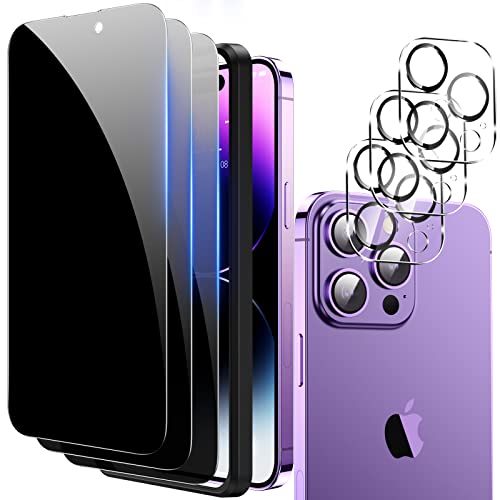 Fotbor Privacy Screen Protector for iPhone 14 Pro Max with Camera Lens Protector [3+3 Pack], with Easy Installation Kit, Anti Spy Private Full Coverage Tempered Glass Film 6.7 Inch, Bubble Free - size: iPhone 14 Pro Max-6.7 inch