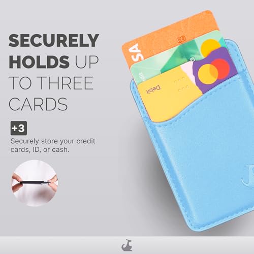 Wallaroo Premium Leather Cell Phone Wallet Stick On - Android and iPhone Wallet and Card Holder for Women and Men - Durable with Non-Slip Lining Secures Up to 3 Cards - color: Pastel Blue Leather