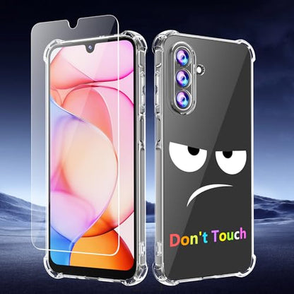 Phone Case for Samsung Galaxy A17 5G Case, Samsung A17 5G Case with Tempered Glass Screen Protector, Soft Flexible TPU Slim Fit Shockproof Phone Cover for Women Men Girl Boy (Clear-Don’t Touch) - color: Clear-Touch