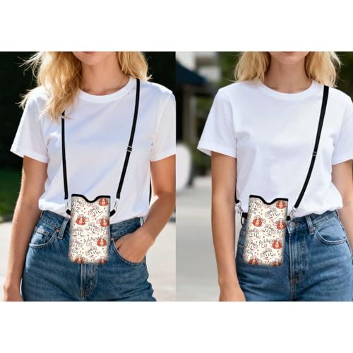 Men Women Neoprene Cell Phone Sleeve Pouch Case Bag with Crossbody Strap/Neck Lanyard 7.5 X 4.3 in (Cute Bowtie Cat Print Pattern) - color: Cute Bowtie Cat Print Pattern