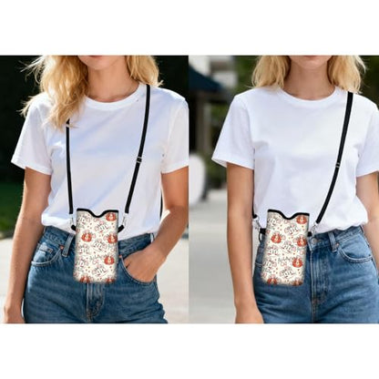 Men Women Neoprene Cell Phone Sleeve Pouch Case Bag with Crossbody Strap/Neck Lanyard 7.5 X 4.3 in (Cute Bowtie Cat Print Pattern) - color: Cute Bowtie Cat Print Pattern