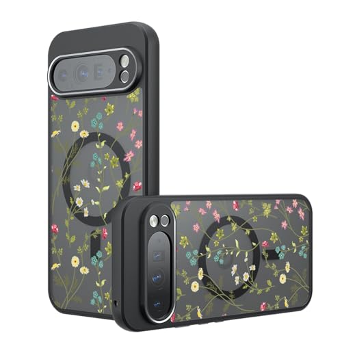 Magnetic Case for Google Pixel 9 Pro XL [Compatible with MagSafe] Cute Black Flower Floral Pattern Case for Women Girls Soft TPU Bumper Hard PC Back Anti-Fall Shockproof Protective Slim Cover - color: Flower Branch 1, size: Google Pixel 9 Pro XL