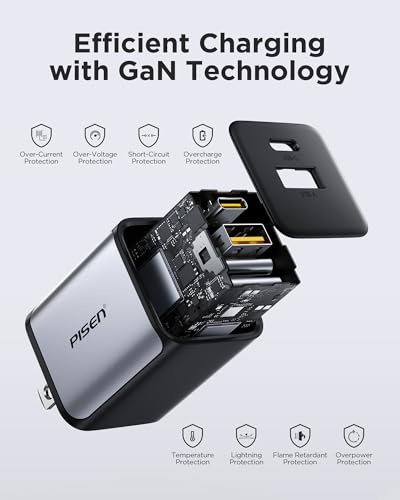 PISEN 30W USB C Charger - 30 Watt Dual Port PD QC 3.0 GaN Charging Block, 30W USB C Wall Charger, 2-Port 30 Watt Charging Block for iPhone 16/15/14/13 Series, Samsung, Pixel, iPad (Cable Not Included)